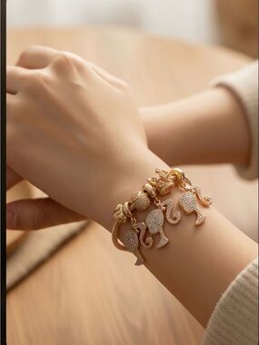 Gold Barbie Charm Bracelet with Pavé Crystals - Women Jewelry
